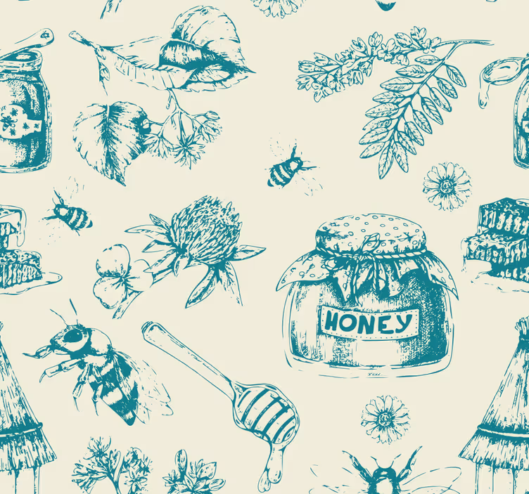 Honing turquoise patroon keuken rolgordijn - TenStickers