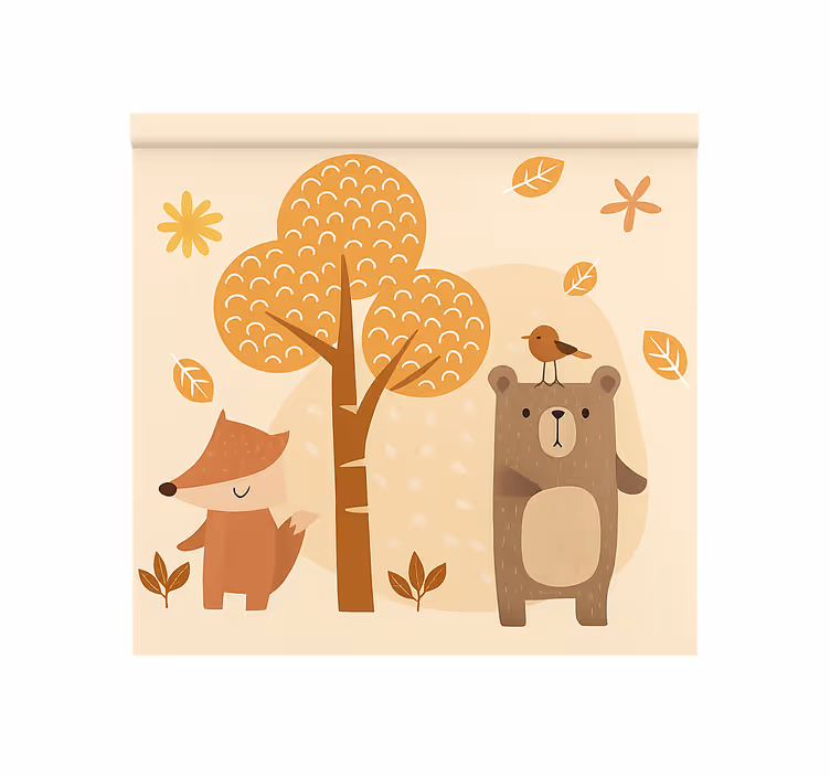 Beige bosdieren kinderkamer rolgordijn - TenStickers