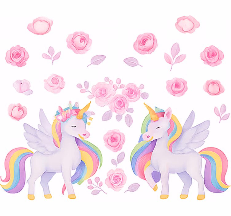 Roze eenhoorn en bloemen kinderkamer rolgordijn - TenStickers