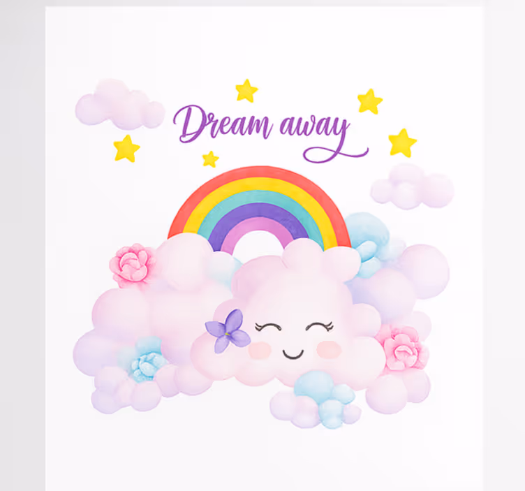 Roze wolken en regenboog kinderkamer rolgordijn - TenStickers