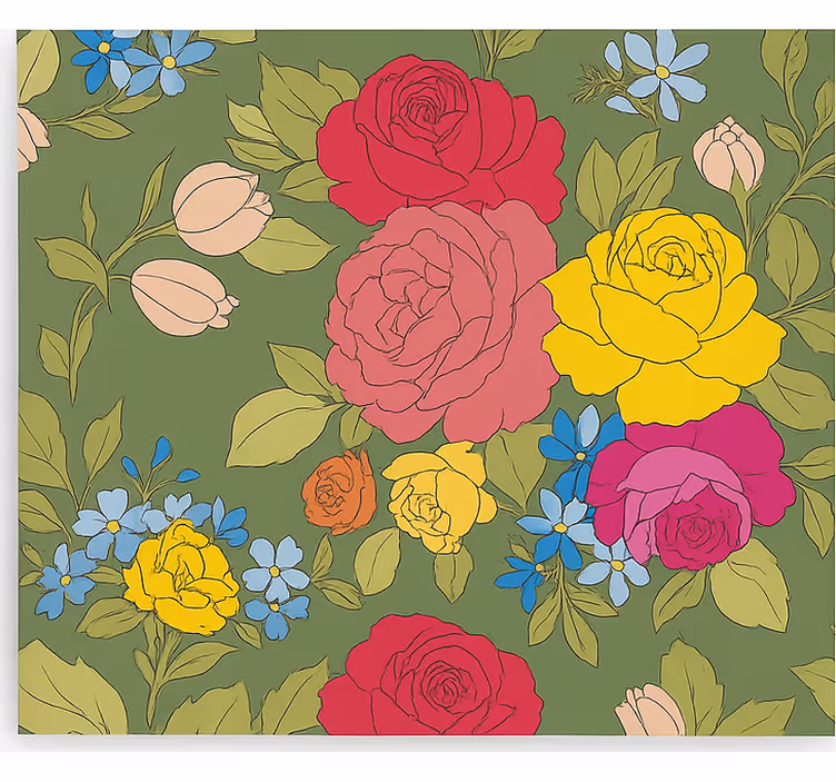 Bloemen rozenpatroon keuken rolgordijn - TenStickers