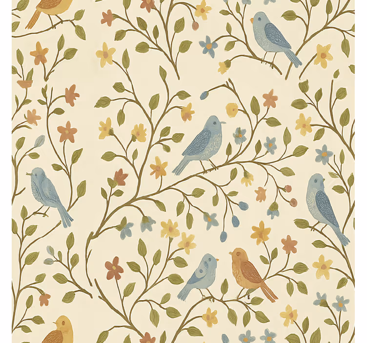 Kleurrijke vogel-en-tak rolgordijn woonkamer - TenStickers