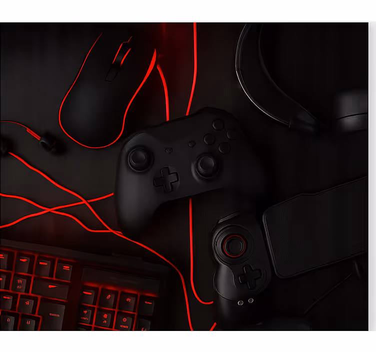 Zwarte rode gamers setup gamer rolgordijn - TenStickers