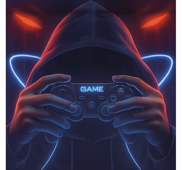 Neon gamer met hoodie gamer rolgordijn - TenStickers