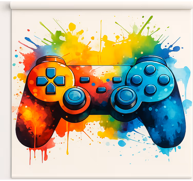 Heldere verfspatcontroller gamer rolgordijn - TenStickers