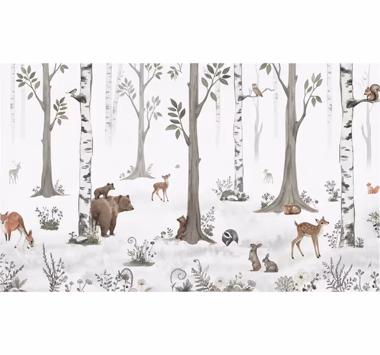Rolgordijn bomen speelse bos schets - TenStickers