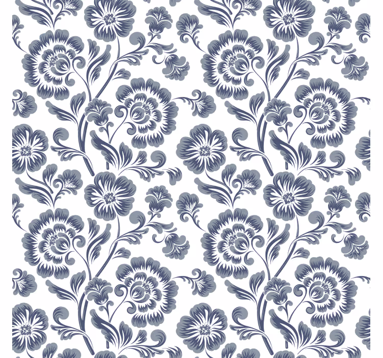 Badkamer rolgordijn blauwe bloemen op witte achtergrond - TenStickers
