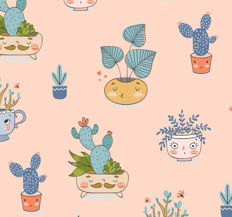 Eetkamer rolgordijn met geanimeerde plantenpotten - TenStickers