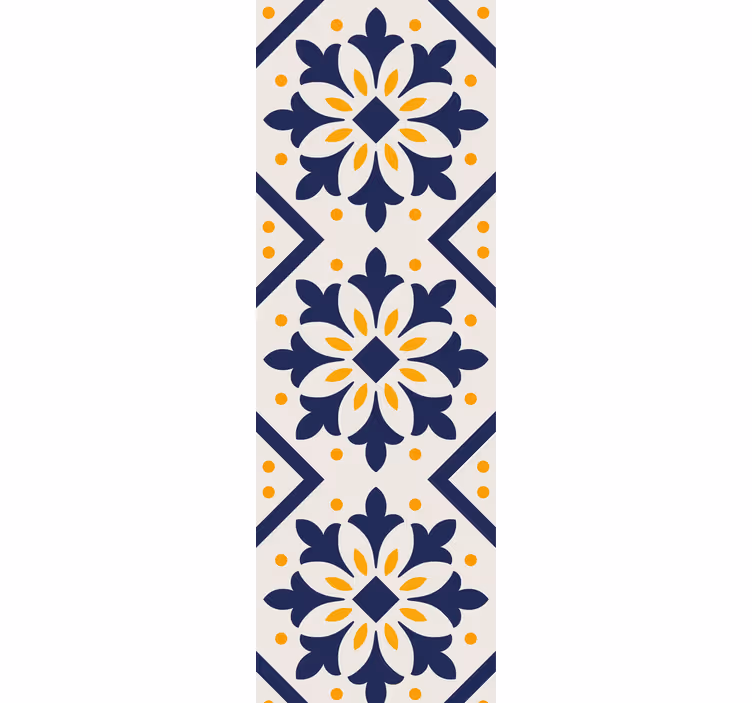 Keuken rolgordijn blauw met levendig geel portugees tegel - TenStickers
