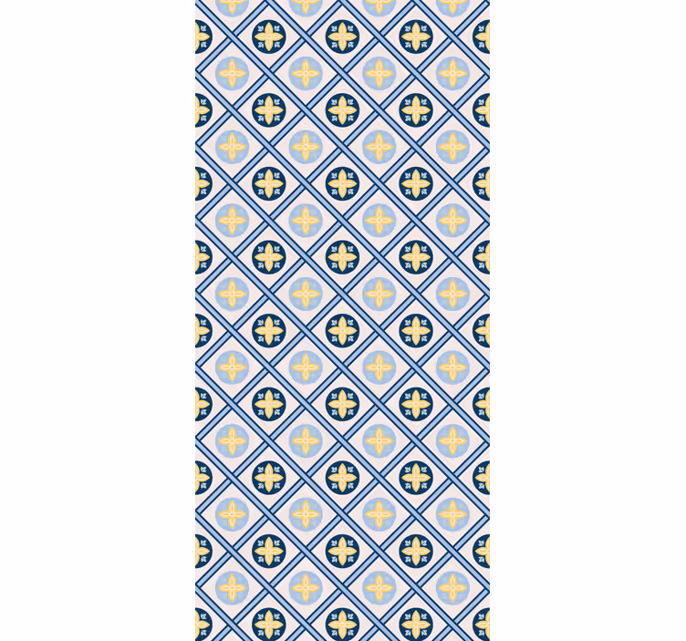 Keuken rolgordijn babyblauw en geel portugees tegel - TenStickers