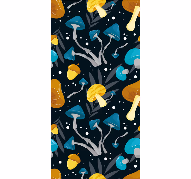 Keuken rolgordijn blauw en geel paddenstoelen patroon - TenStickers