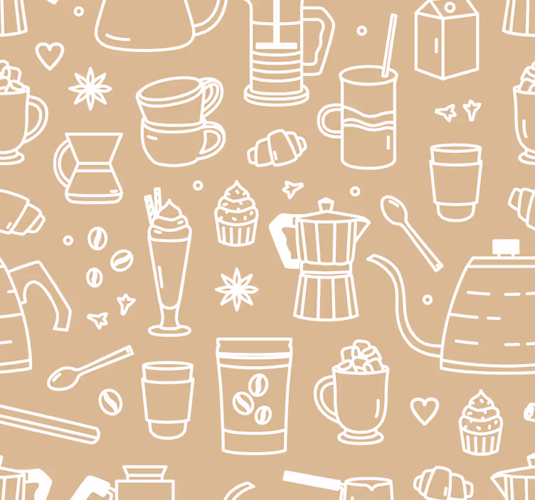 Keuken rolgordijn met koffiekopjes en glazen patroon - TenStickers