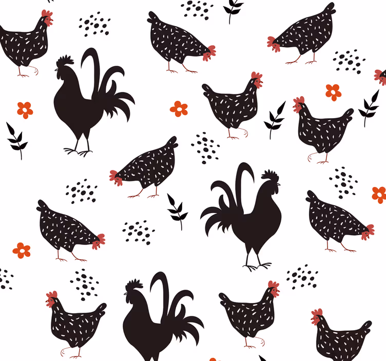 Keuken rolgordijn zwart-wit kip - TenStickers
