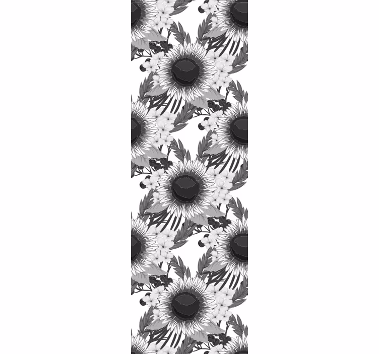Eetkamer rolgordijn zwart-witte zonnebloemen - TenStickers