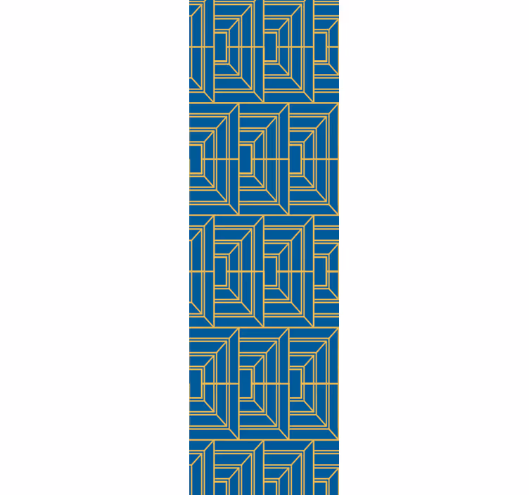 Eetkamer rolgordijn gouden lijnen op blauwe achtergrond - TenStickers