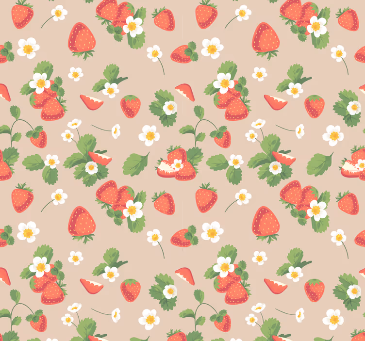 Eetkamer rolgordijn aardbeien en bloemen - TenStickers