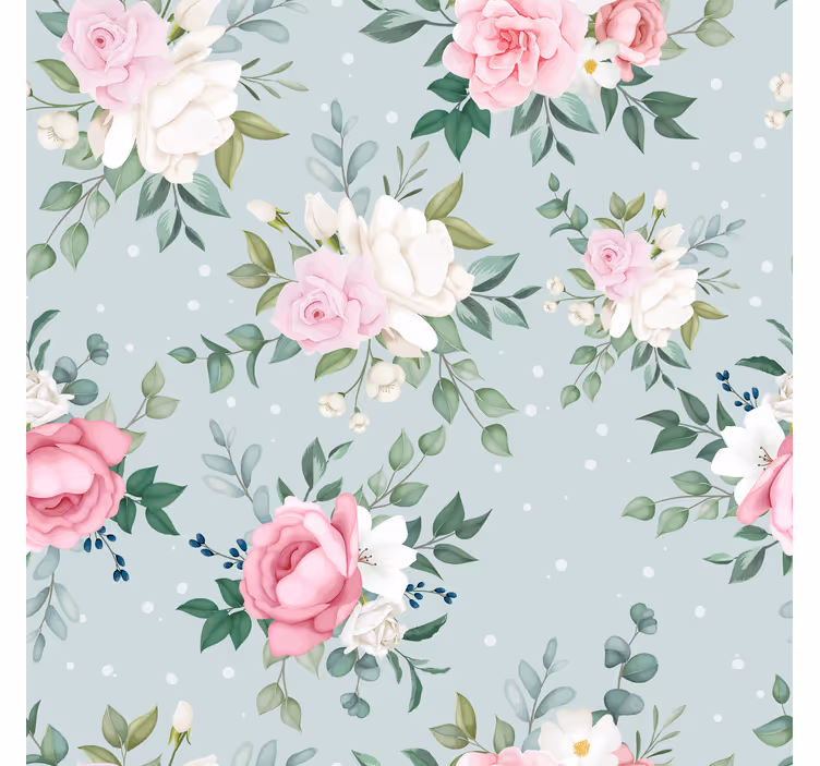 Eetkamer rolgordijn blauw en roze bloemen - TenStickers