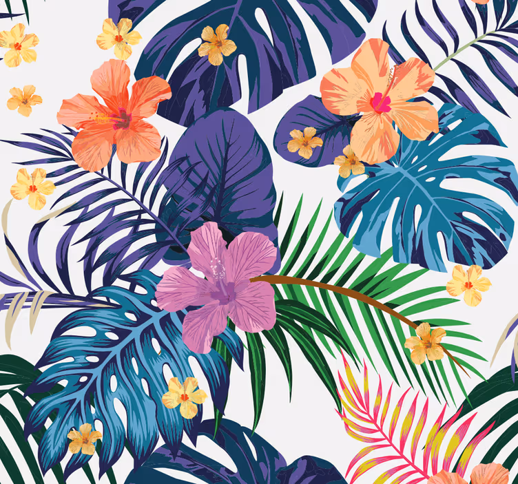 Eetkamer rolgordijn met kleurrijke hawaiiaanse bloemen - TenStickers