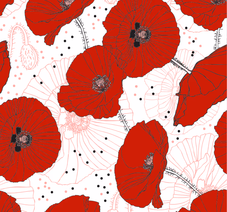 Eetkamer rolgordijn met tekeningen en rode bloemen - TenStickers