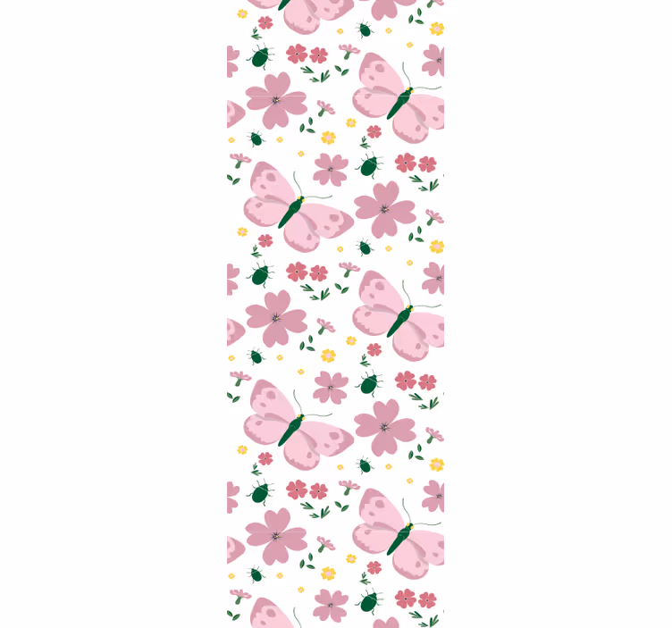 Kinderkamer rolgordijn met delicate roze bloemen en vlinders - TenStickers