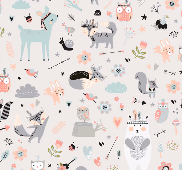Kinderkamer rolgordijn nordic stijl roze bos - TenStickers