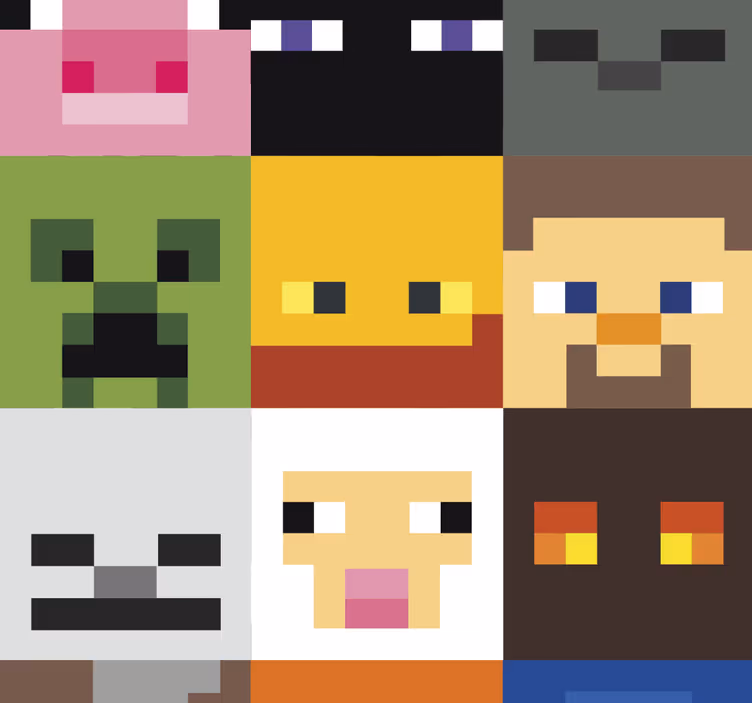 Rolgordijn tienerkamer gaming gepixelde gezichten - TenStickers