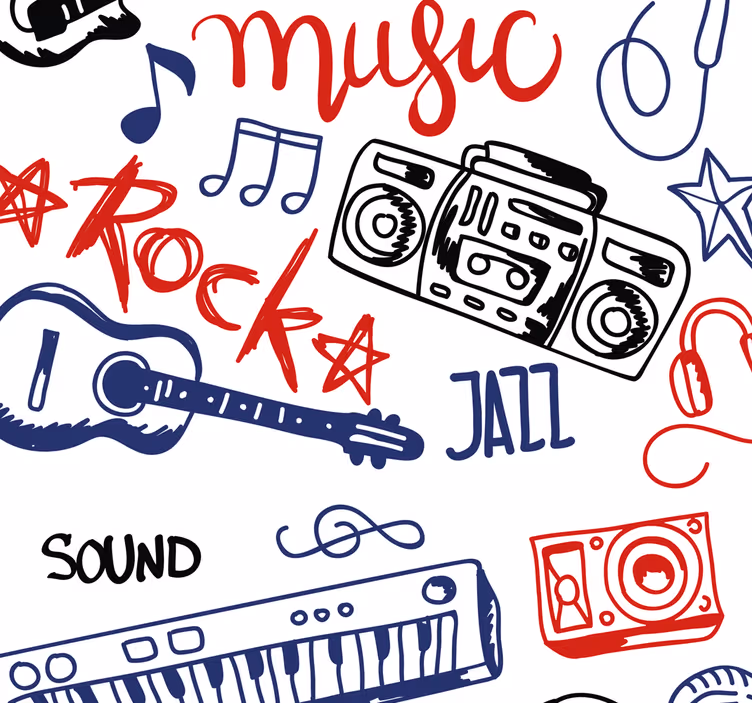 Rolgordijn tienerkamer muziekinstrumenten - TenStickers