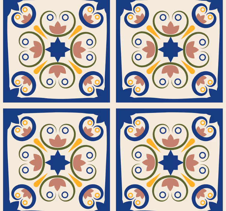 Modern rolgordijn roze bloemen portugese tegel - TenStickers
