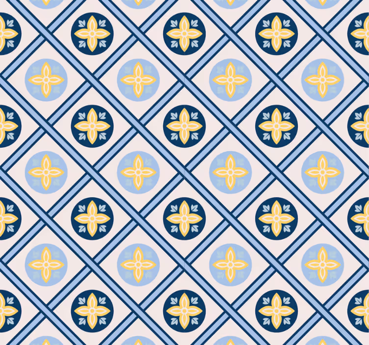 Modern rolgordijn babyblauw en geel portugese tegel - TenStickers