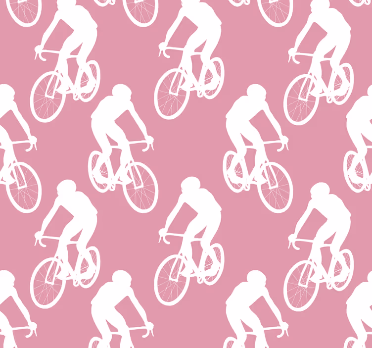 Rolgordijn roze met witte fietsers patroon - TenStickers