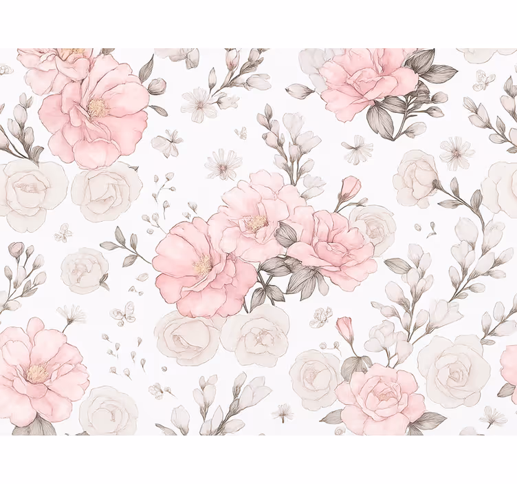 Rolgordijn roze met roze grijs bloemenpatroon - TenStickers
