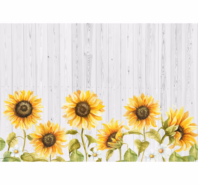 Keuken rolgordijn zonnebloemen op grijze planken - TenStickers