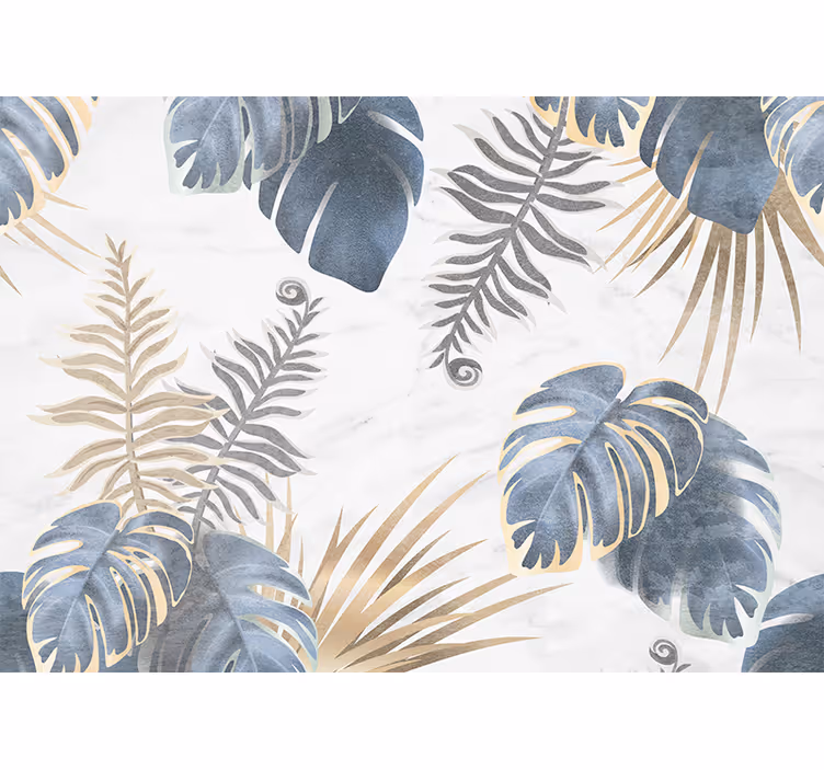 Keuken rolgordijn blauwe tropische planten witte achtergrond - TenStickers