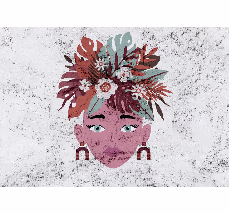 Wit rolgordijn modern ontwerp van vrouw en bloemen - TenStickers