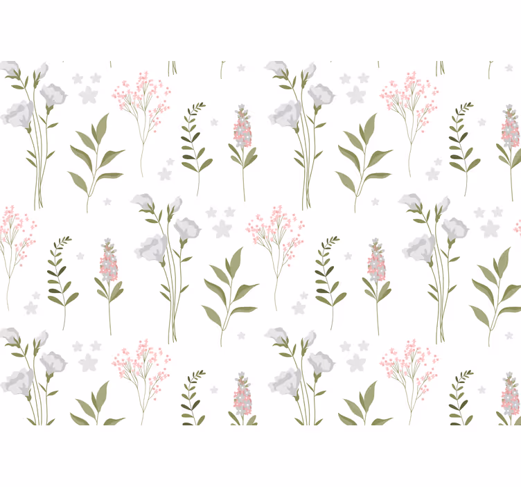 Wit rolgordijn met minimalistisch bloemenpatroon - TenStickers