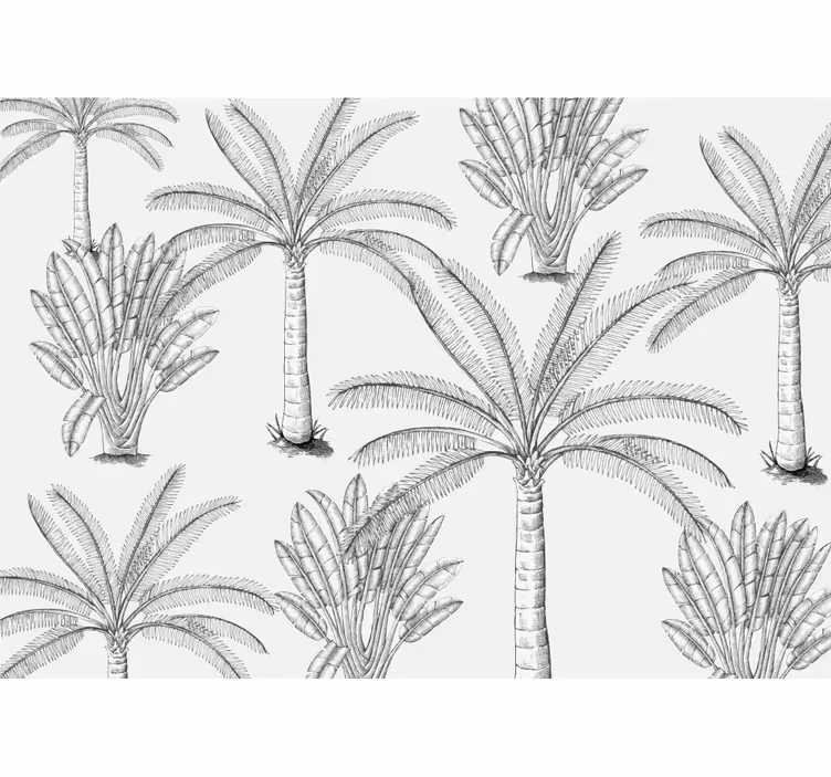 Wit rolgordijn met zwart-wit palmbomen design - TenStickers