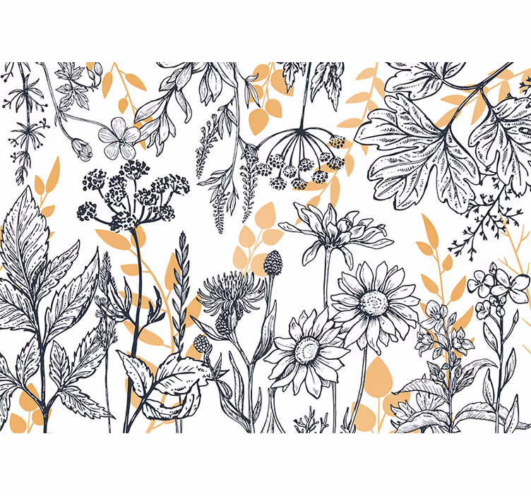 Rolgordijn woonkamer glamour bloemenvariatie met goud - TenStickers