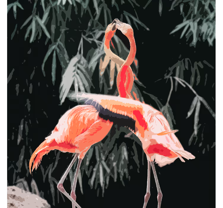 Rolgordijn woonkamer prachtige foto van flamingo's - TenStickers