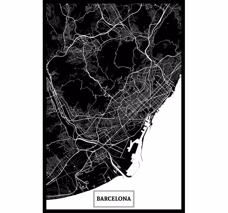 Rolgordijn woonkamer topografische kaart barcelona - TenStickers
