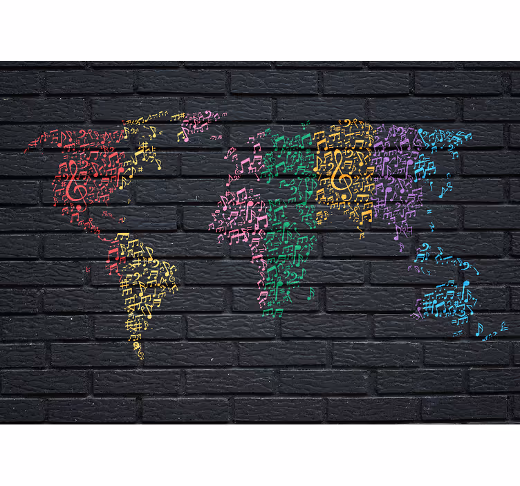 Rolgordijn zwart met wereldkaart en muziekgeluiden - TenStickers