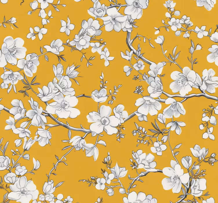 Rolgordijn geel met bloemen vintage patroon - TenStickers