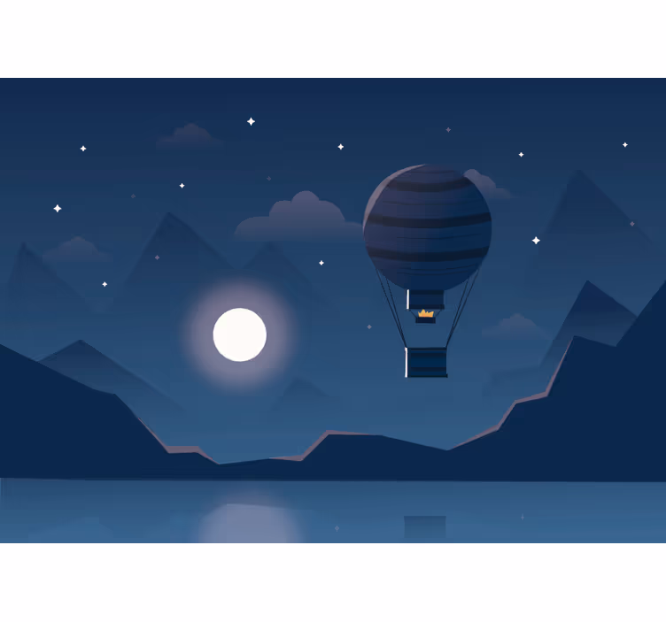 Blauw rolgordijn nachtelijke ballonavontuur - TenStickers