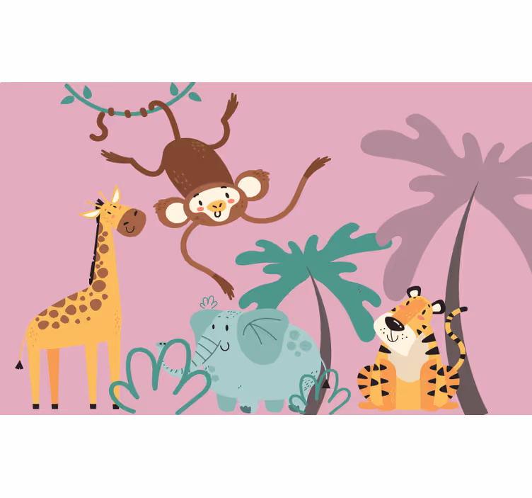 Rolgordijn paars met kleurrijke cartoon safari dieren - TenStickers