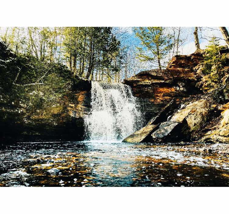 Rolgordijn woonkamer waterval boslandschap - TenStickers