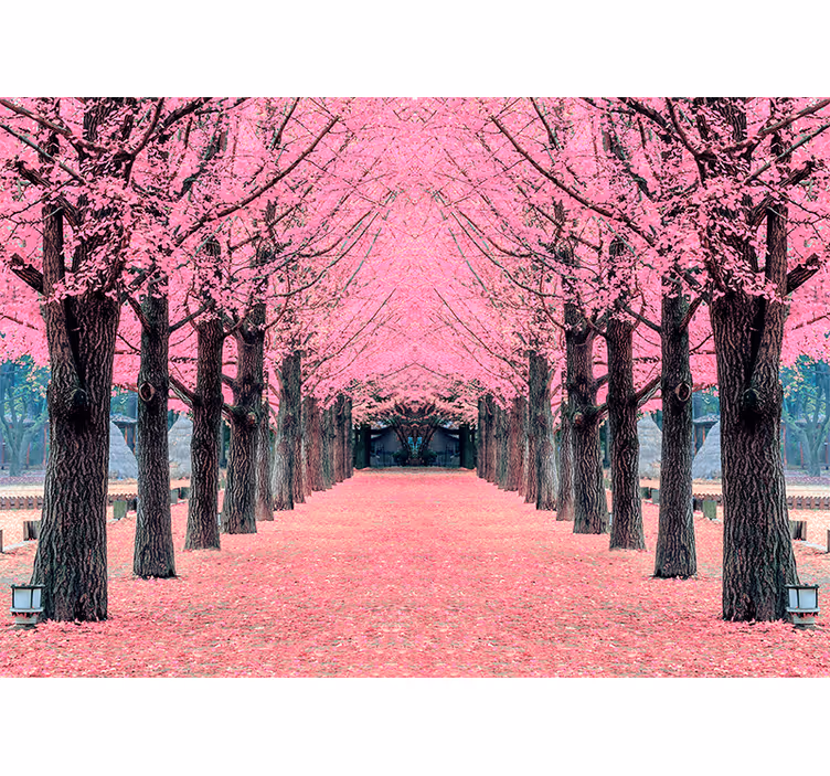 Rolgordijn woonkamer pink bomen nami eiland - TenStickers