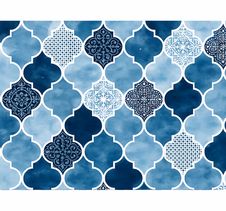 Blauw rolgordijn watercolor marokkaans - TenStickers