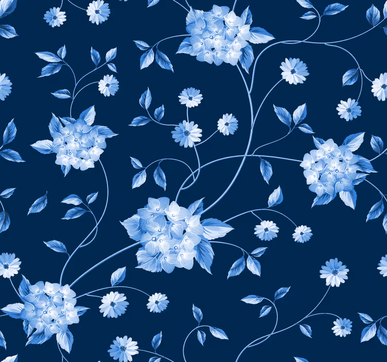 Blauw rolgordijn met bloemenstelen - TenStickers