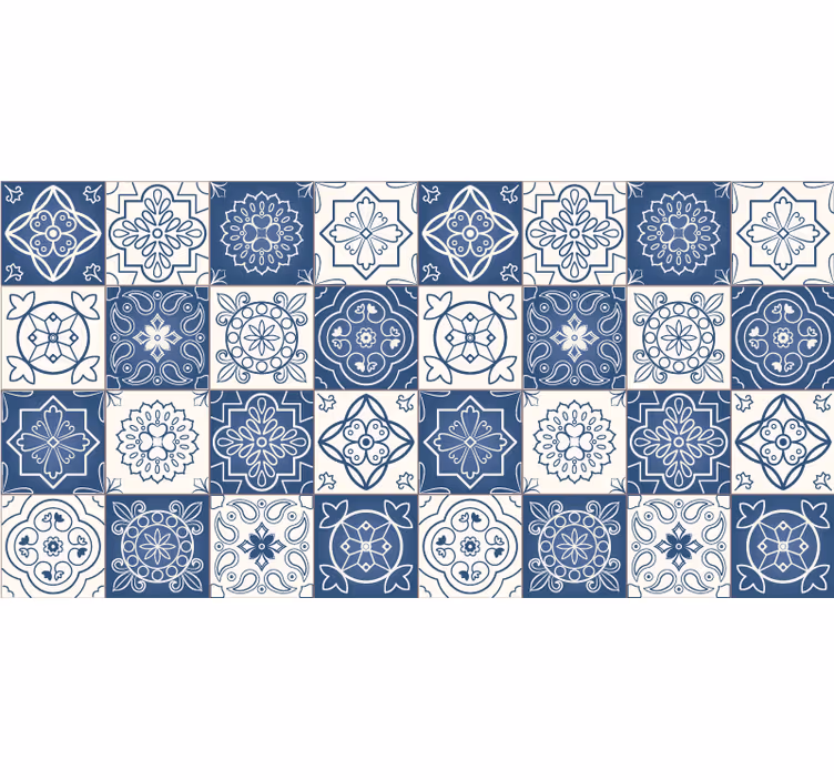 Blauw rolgordijn met tegelprint in blauw - TenStickers