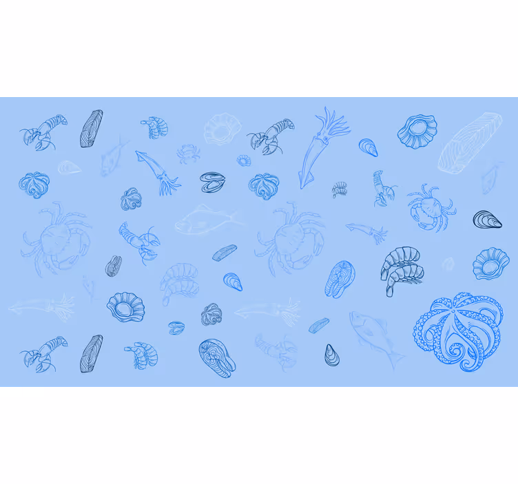 Blauw rolgordijn met zeevruchtenpatroon - TenStickers
