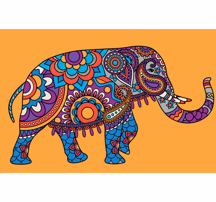 Rolgordijn woonkamer olifanten mandala multicolor - TenStickers